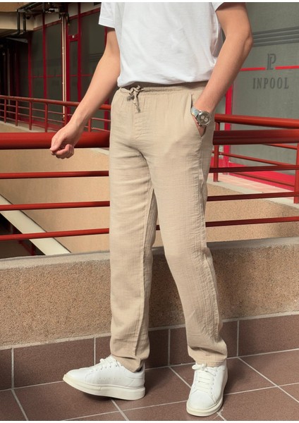 Bel Lastikli, Bağcıklı, Oversize Fit, %100 Pamuklu Müslin Dokuma, Yazlık&baharlık Pantolon 295