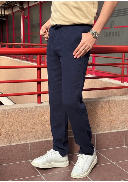 Bel Lastikli, Bağcıklı, Oversize Fit, %100 Pamuklu Müslin Dokuma, Yazlık&baharlık Pantolon 295