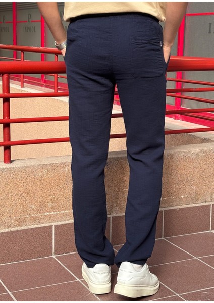 Bel Lastikli, Bağcıklı, Oversize Fit, %100 Pamuklu Müslin Dokuma, Yazlık&baharlık Pantolon 295