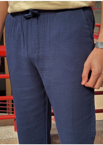 Bel Lastikli, Bağcıklı, Oversize Fit, %100 Pamuklu Müslin Dokuma, Yazlık&baharlık Pantolon 295