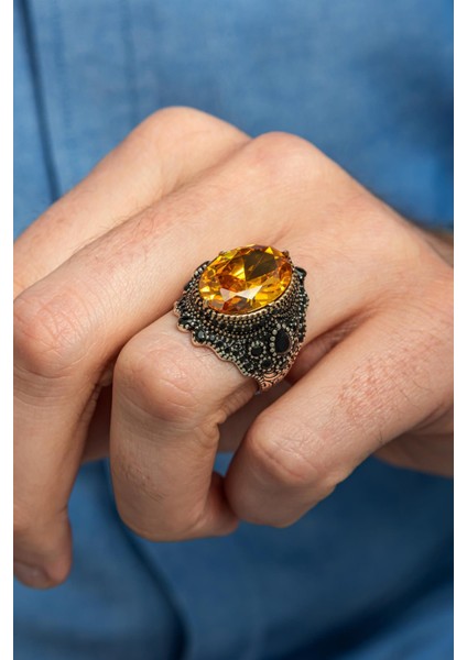 Akik Taşlı 925 Gümüş Erkek Yüzük