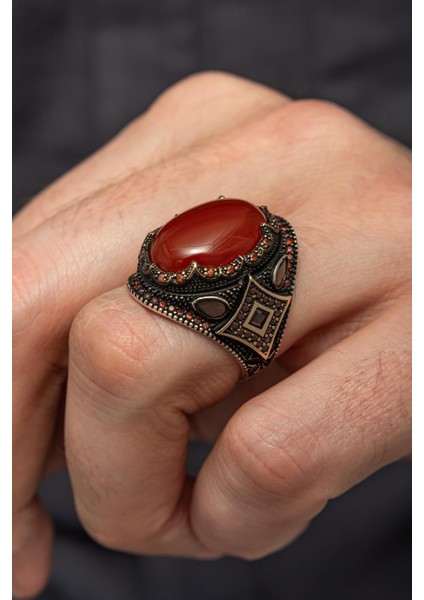 Akik Taşlı 925 Gümüş Erkek Yüzük fiyatları