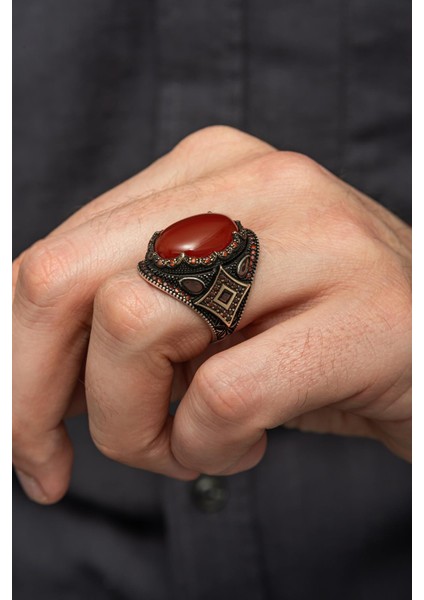 Akik Taşlı 925 Gümüş Erkek Yüzük indirimleri