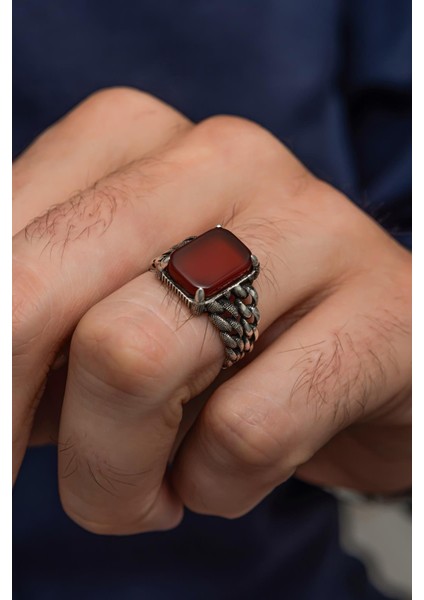 Akik Taşlı Gurmet Model 925 Gümüş Erkek Yüzük