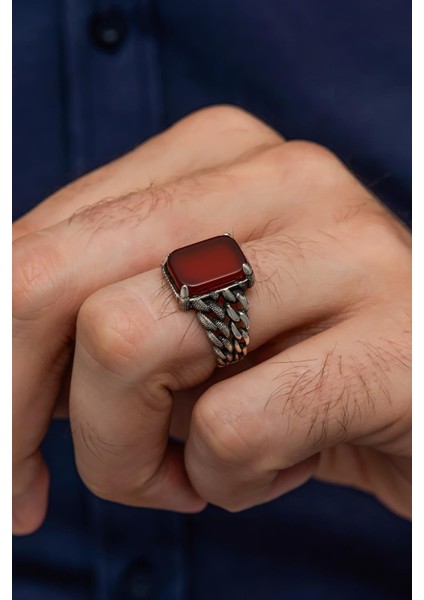 Akik Taşlı Gurmet Model 925 Gümüş Erkek Yüzük fırsatları