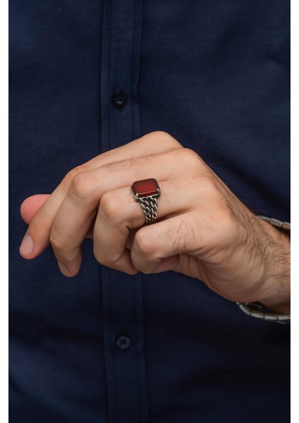 Akik Taşlı Gurmet Model 925 Gümüş Erkek Yüzük indirimleri