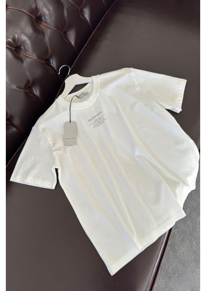 Yazı Baskılı Nakış Detay Tshirt- Ekru