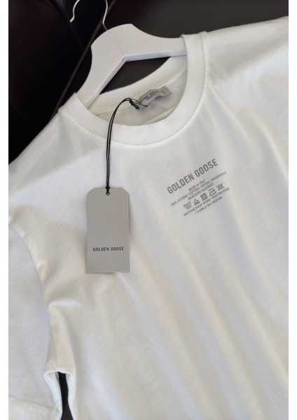 Yazı Baskılı Nakış Detay Tshirt- Ekru