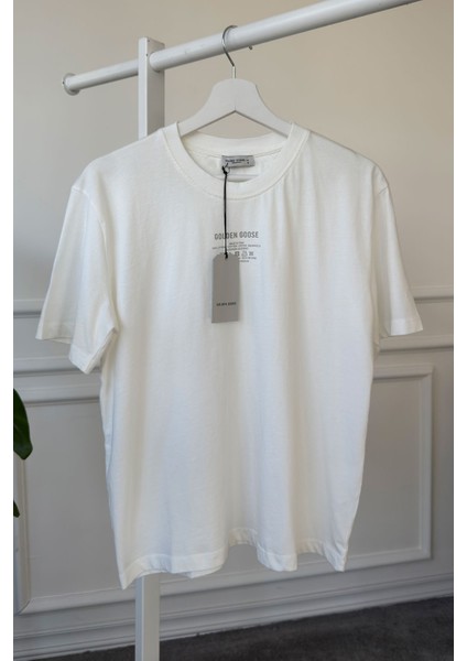 Yazı Baskılı Nakış Detay Tshirt- Ekru