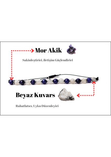 Mor Akik, Beyaz Kuvars & Hematit Bileklik – Doğal Taş, Ruhsal Denge & Şıklık indirimleri