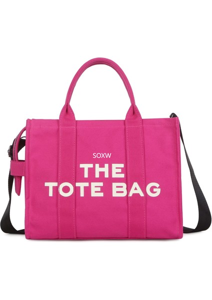 Kadın Basit Moda Crossbody Çanta Mektup Baskı Tote Kanvas Omuz Çantası (Yurt Dışından)
