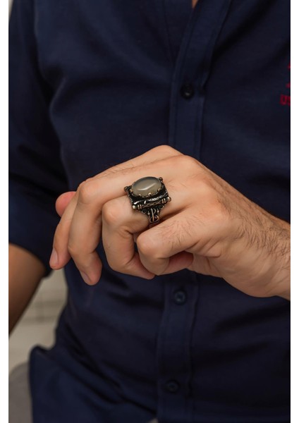 Yemen Akik Taşlı Elif Vav Motif 925 Gümüş Erkek Yüzük modelleri