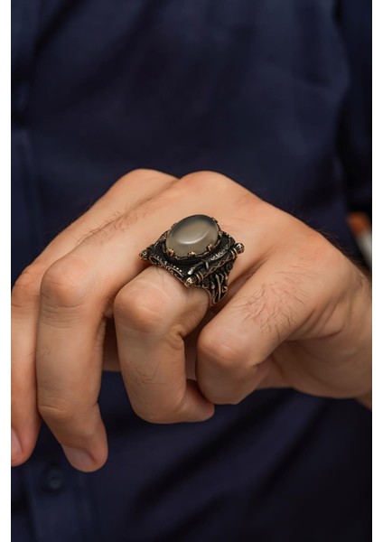 Yemen Akik Taşlı Elif Vav Motif 925 Gümüş Erkek Yüzük fırsatları