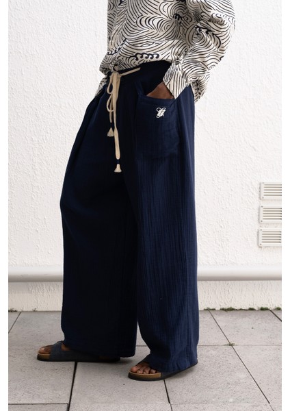 Bağcıklı Bohem Lacivert Pantolon modelleri