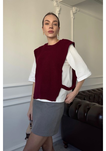Triko Detay Tshirt- Bordo