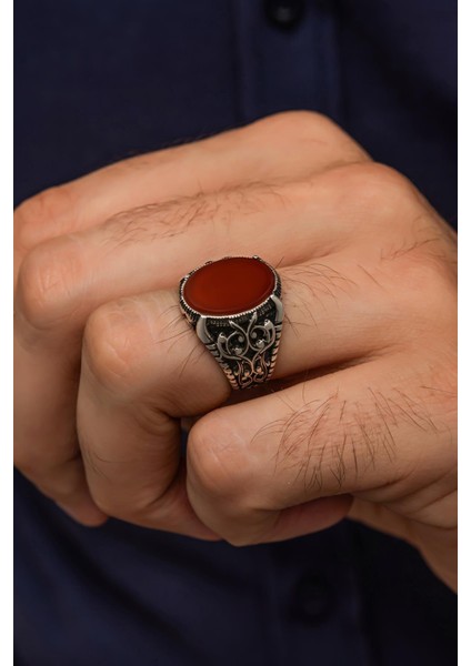 Oval Akik Taşlı 925 Gümüş Erkek Yüzük