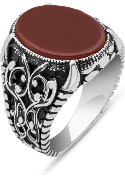 Oval Akik Taşlı 925 Gümüş Erkek Yüzük