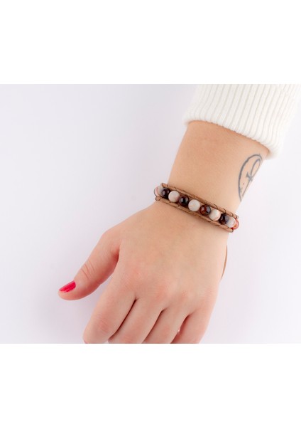 Opal & Kahve Akik Bileklik – Bakır Tel Örgülü, Ayarlanabilir Kadın Bileklik