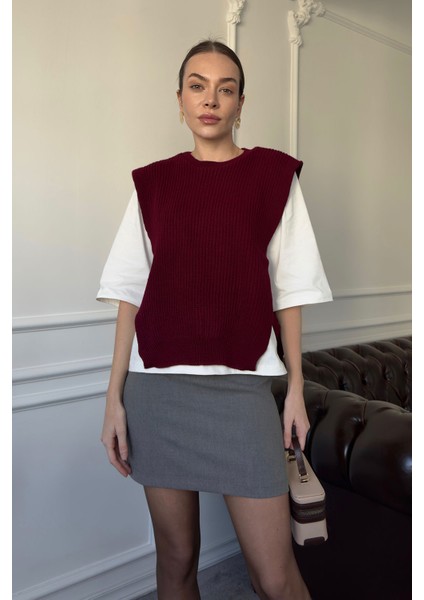 Triko Detay Tshirt- Bordo