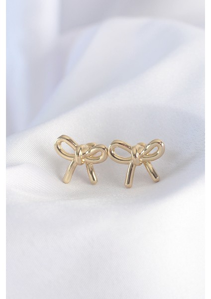 Pirinç Gold Renk Minimal Fiyonk Küpe - Lisinya