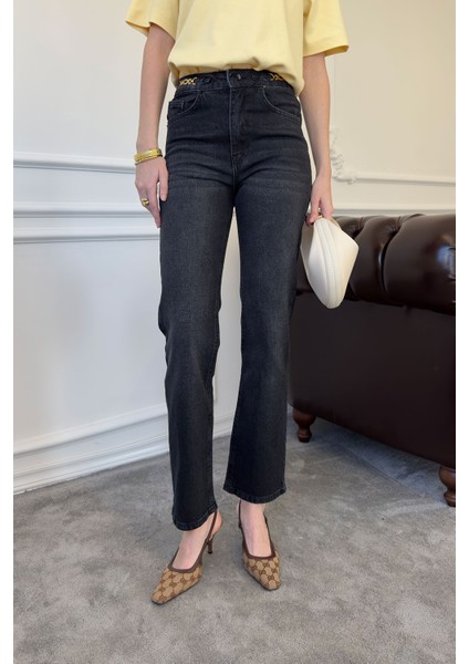 Zincir Detay Premium Jean Pantolon- Gri