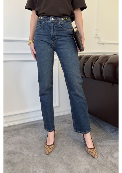 Zincir Detay Premium Jean Pantolon- Mavi