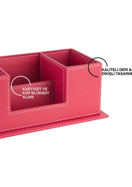 Masaüstü Deri Organizer Kalemlik 4 Gözlü Desktop Organizer Rainbow Vegan 10X12X25 Cm.
