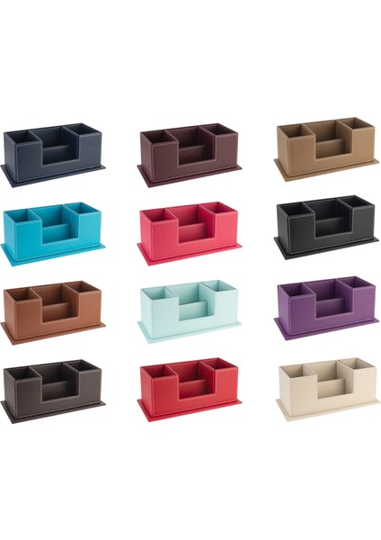 Masaüstü Deri Organizer Kalemlik 4 Gözlü Desktop Organizer Rainbow Vegan 10X12X25 Cm.