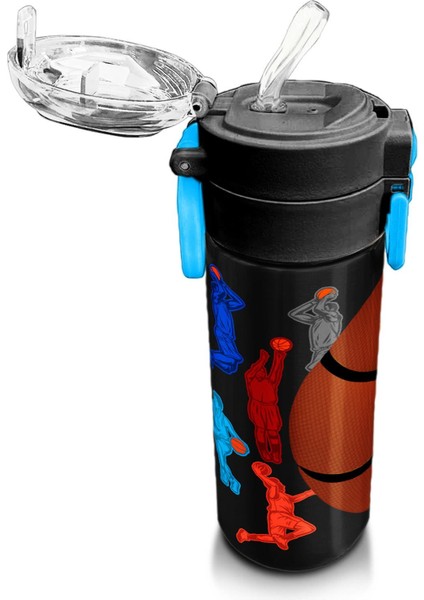 Kids Siyah Basketbol Desenli Pipetli ve Direkt Içim Çelik Termos 500 ml 31795 indirimleri