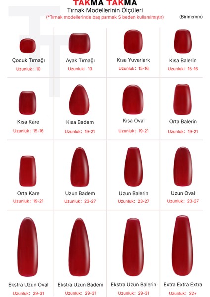 10'lu Mavi Orta Kare TT1046 Tekrar Kullanılabilir El Yapımı Protez Takma Tırnak - Mavi-L