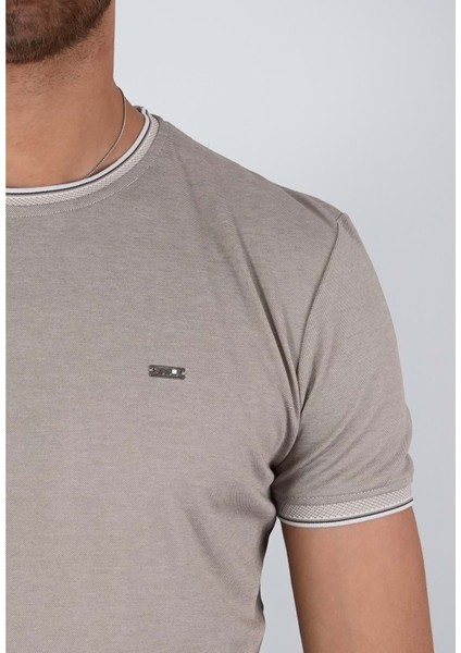 Sıfır Yaka Bisiklet Yaka Likralı Penye Bej Erkek Tshirt fiyatları