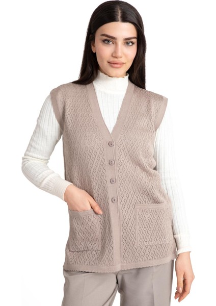 Kadın Orta Yaş ve Üzeri Merserize Cepli Düğmeli Rolax Anne Yelek 745