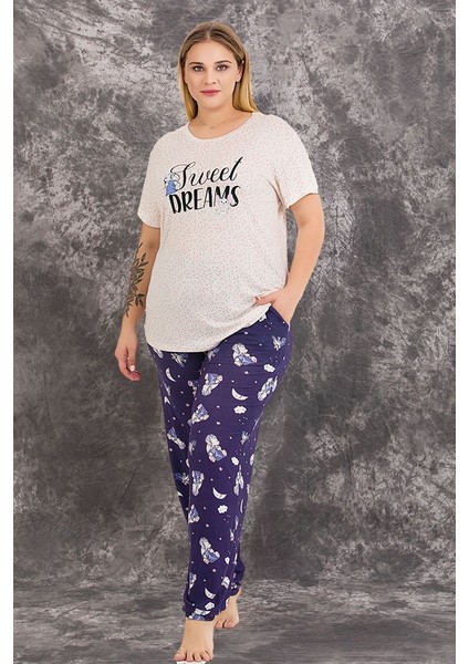 Büyük Beden Likrali Pijama Takım