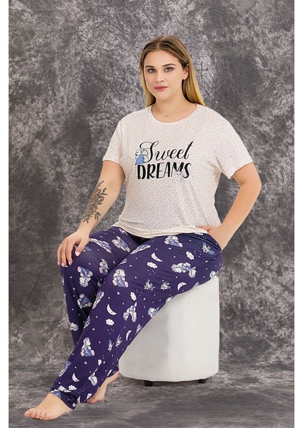 Büyük Beden Likrali Pijama Takım