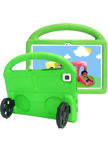 Galaxy Tab A7 10.4 T500 2020 Uyumlu Zore Wheel Car Tekerlek Standlı Tablet Eva Silikon Kılıf-Yeşil-