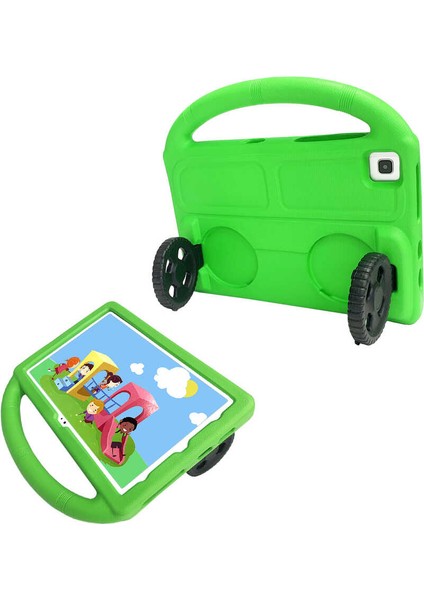 Galaxy Tab A7 10.4 T500 2020 Uyumlu Zore Wheel Car Tekerlek Standlı Tablet Eva Silikon Kılıf-Yeşil- fiyatları