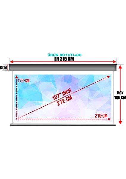EN:215CM BOY:180CM Şarjlı Projeksiyon Perdesi Lityum Pilli Uzun Ömürlü ve Uzaktan Kumandalı fırsatları