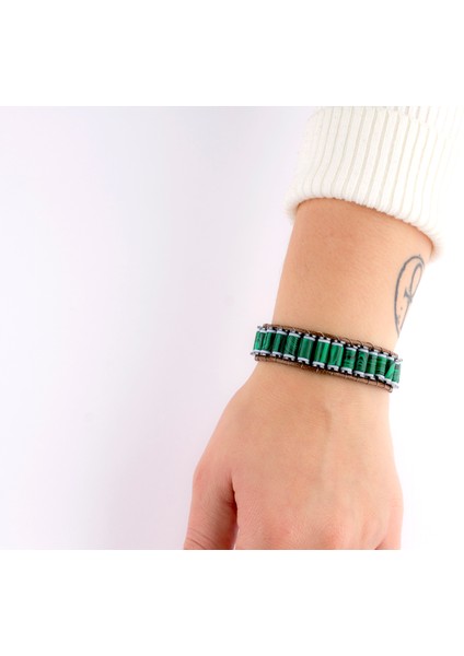 Yeşil Malahit & Hematit Doğal Taş Bileklik – Negatif Enerji Koruyucu & Şık Tasarım
