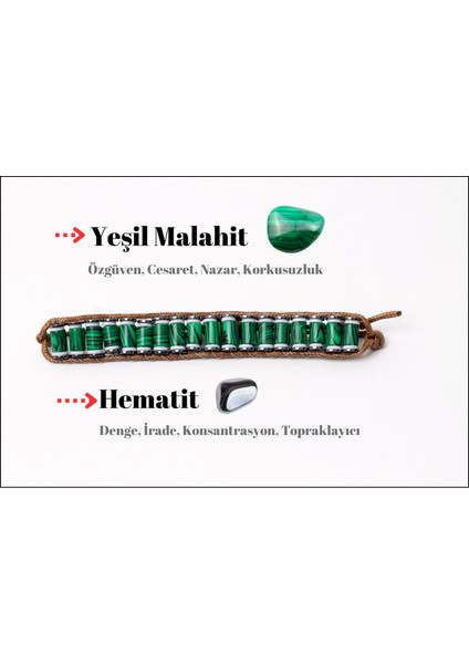 Yeşil Malahit & Hematit Doğal Taş Bileklik – Negatif Enerji Koruyucu & Şık Tasarım indirimleri