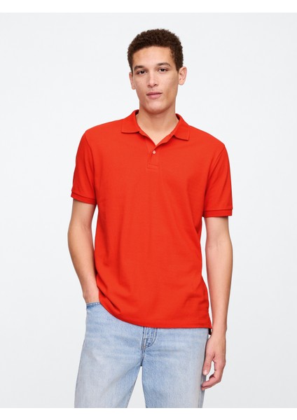 Erkek Kırmızı Stretch Pique Polo Yaka T-Shirt