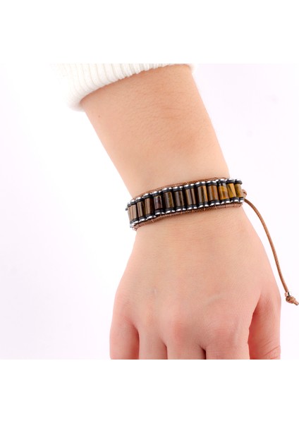 Negatif Enerjiden Koruyan Doğal Taş Erkek Bileklik – Ayarlanabilir & Bakır Tel Örgülü