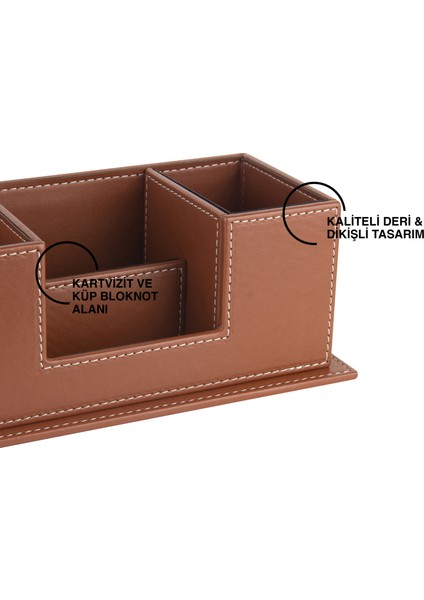 Masaüstü Deri Organizer Kalemlik 4 Gözlü Desktop Organizer Rainbow Vegan 10X12X25 Cm.