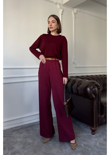 Pileli Palazzo Pantolon- Bordo modelleri