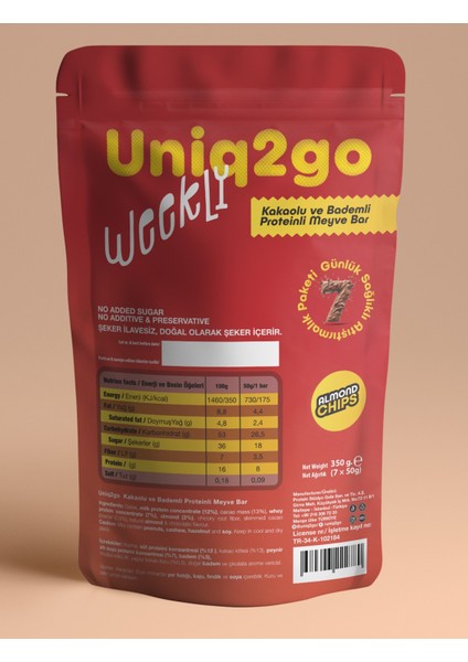 Weekly Kakaolu & Bademli Proteinli Meyve Bar - 7 Adet 50 gr