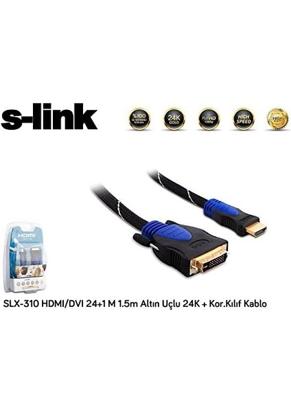 SLX-310 Hdmı/dvı 24+1 M 1.5m Altın Uçlu 24K + Kor.kılıf Kablo