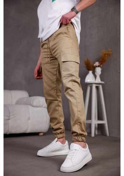 Hend Jogg Paçası ve Beli Lastikli Slim Fit Likralı Keten Kargo Pantolon fiyatları