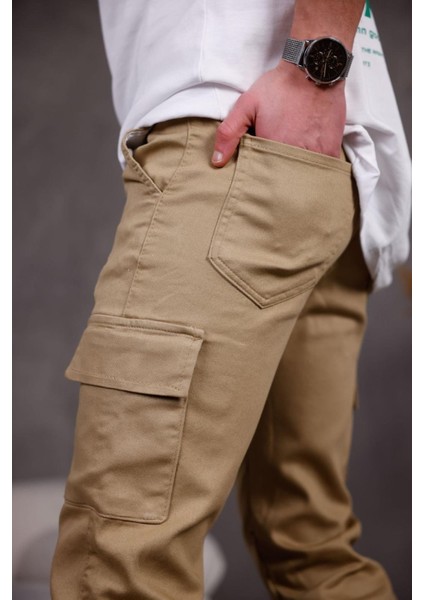 Hend Jogg Paçası ve Beli Lastikli Slim Fit Likralı Keten Kargo Pantolon modelleri