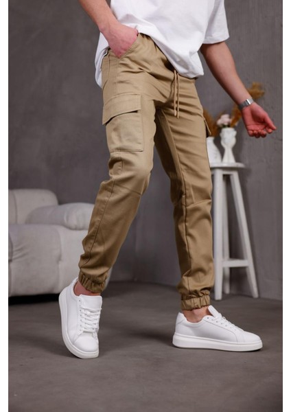 Hend Jogg Paçası ve Beli Lastikli Slim Fit Likralı Keten Kargo Pantolon fırsatları