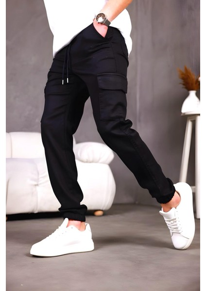 Hend Jogg Paçası ve Beli Lastikli Slim Fit Likralı Keten Kargo Pantolon