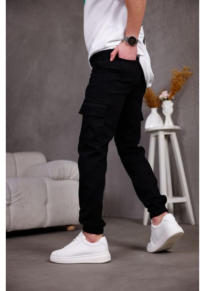 Hend Jogg Paçası ve Beli Lastikli Slim Fit Likralı Keten Kargo Pantolon fırsatları